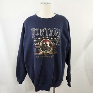 Vintage 90s Montana pullover sweatshirt navy tourism treasure state unisex XL